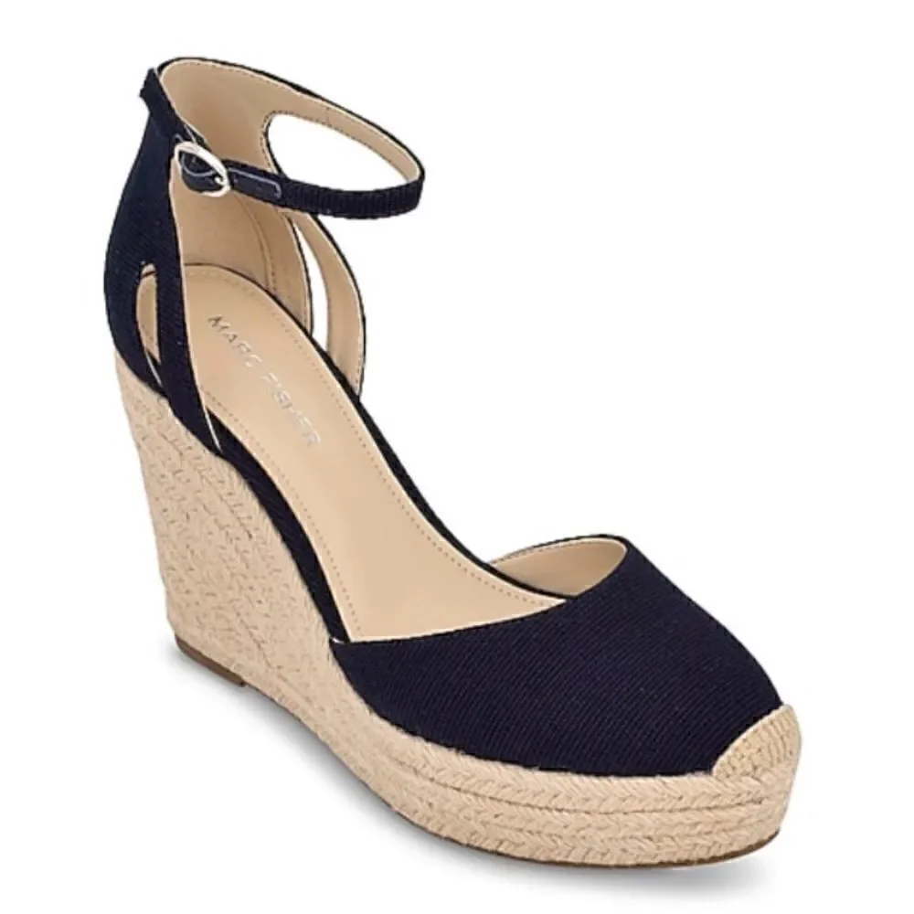 Marc Fisher Teelan Esapdrille Wedge Sandal Navy